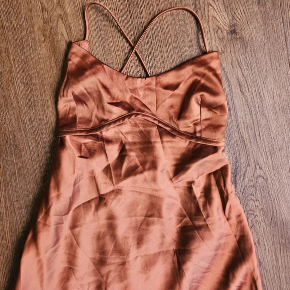 Elegant Backless Satin Dress - Brown - Picture 2 of 9